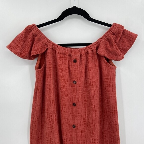 MADEWELL Burnt Orange Rust Off The Shoulder Textured Button Front Dress Size XS - Picture 5 of 7